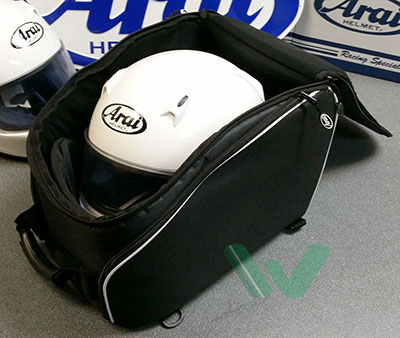 Arai padded helmet bag and helmet backpack